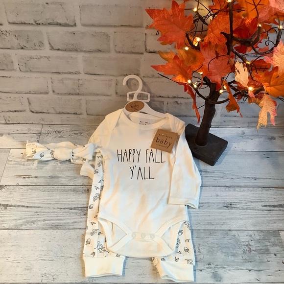 Rae Dunn 3pc Happy Fall Y’All Onesie With Pant Set - Picture 1 of 5